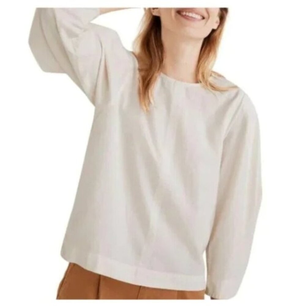 Madewell Cotton Crepe Puff-Sleeve Blouse Top Size Small Cream